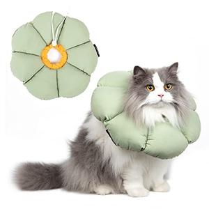 Cat Cone Collar,Cute Waterproof Cat Recovery Collar,Anti-Bite Lick Wound Healing Safety Elizabethan e Collar for Cats,Green Flower All-Season Style, Large