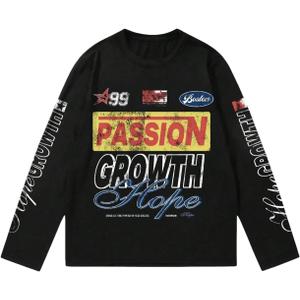 RoseSeek Men's Number Print Jersey Tops Graphic Tee Long Sleeve Crew Neck T-Shirt Streetwear (XX-Large, Black)