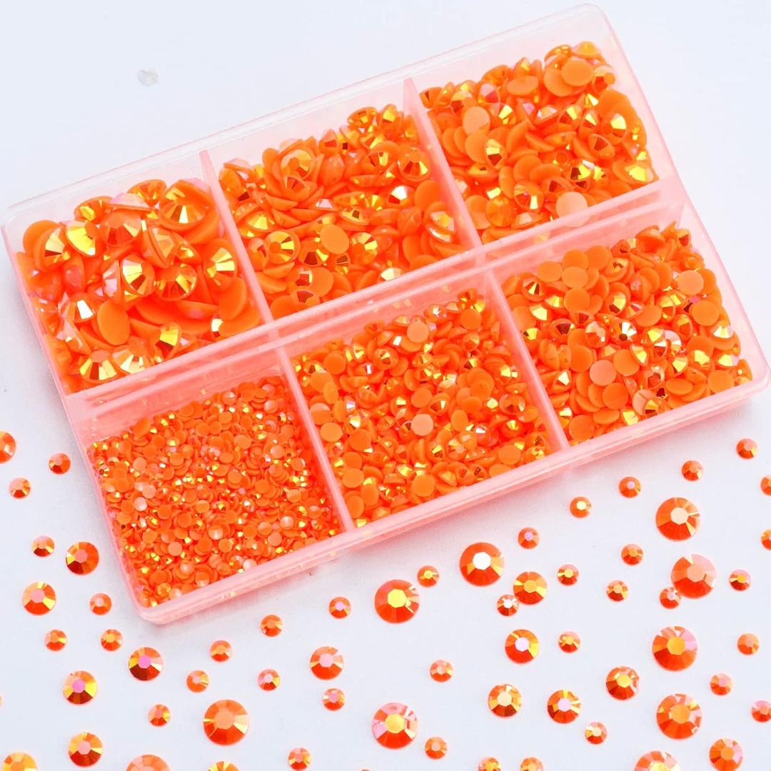 3000PCS Resin Flatback Rhinestone, 2mm 3mm 4mm 5mm 6mm Orange AB Flatback Jelly Resin Rhinestones for Tumblers, Mugs, Bottles, Craft Decoration, Loose Bling Glitter Gem Stone (Mix 5 Sizes)