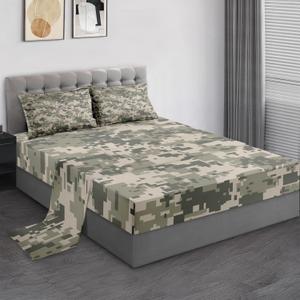 Full Size Bed Sheet Sets, Camouflage Camo Army Soft Microfiber 4 Pcs Bedding Sets for Kids and Adults Bedroom Bed Decor, Military Universal Gray Flat, Fitted Sheet and 2 Pillowcases