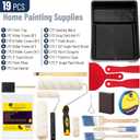 Bates- Paint Roller Kit, 19 pcs, Roller Set with Microfiber Sleeves & Frame, Tray, Angled Brush & Foam Brush, Paint Scrapers and More for Walls, Cabinets, Interior, Exterior, House Painting Supplies