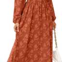 Simplee Womens Boho Floral Long Sleeve Maxi Dress V Neck Empire Waist Fall Wedding Guest Dresses with Pockets,Medium