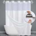 No Hook Shower Curtain with Snap in Liner, Tufted Chevron Striped Shower Curtain Set for Bathroom, Boho Waterproof and Washable Shower Curtains,71Wx77H, White