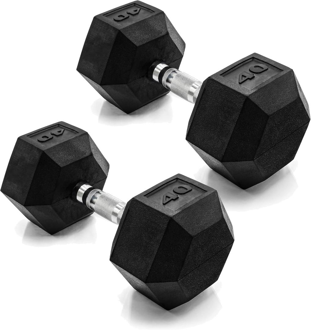 CAP Barbell Coated Dumbbell Weight | Multiple Options Pairs & Sets, Chrome Handle, 40LB 