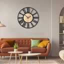 20inch/50cm Large Wall Clocks for Living Room Decor,Bedroom,Battery Operated,Metal,Decorative,Analog,Silent,Non Ticking Big Wall Clock(Wooden Roman Numerals, 20 inches)