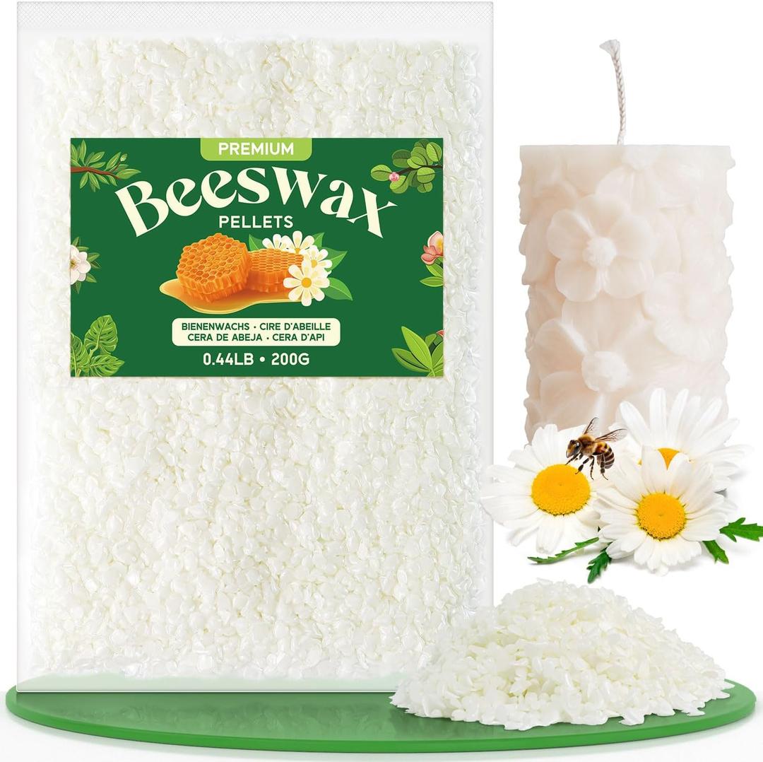 NORVENCE Beeswax Pellets 200G/5LB/20LB, Pure & Natural White Beeswax for Candle Making, DIY Skin Care, Lip Balm, Soap, Lotion, Creams & Wood Polishing – 200G