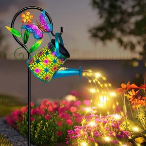 Solar Watering Can with Lights, Waterproof Solar Lantern with Butterfly Shepherd Hook, Hanging Garden Lights for Patio Yard Lawn Porch Outdoor Decoration, Unique Garden Gifts for Women (1 Pack)