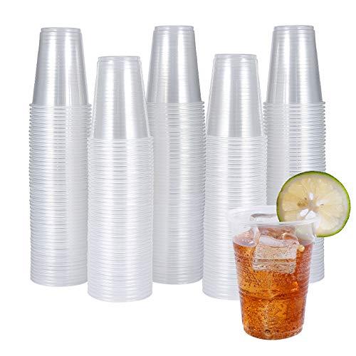 Turbo Bee 300 Pack 9oz Clear Plastic Cups Disposable Mouthwash Cups, Ideal for Whiskey, Drinking Tasting, Food Samples