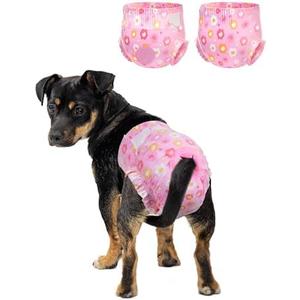 Pet Soft Dog Diapers Female, Disposable Female Dog Diaper, Doggie Diapers for Cat Puppy with Adjustable Foam Tail Hole (Pink,12, XS)