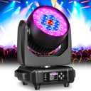 LED Moving Head Light 19x15W Beam/Wash/Zoom Effect, RGBW 4in1 Stage Lights Professional Auto, DMX512,Sound Activated and Self-propelled Control DJ Lights for Music Party Disco Wedding (1PC)