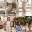 Acelitt Women Casual Drawstring Elastic Waist Striped Wide Leg Pants with Pockets, (L)