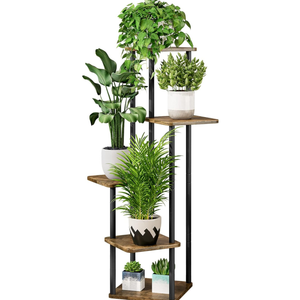 AZERPIAN Plant Stand 5 Tier Indoor Metal Flower Shelf for Multiple Plants Corner Tall Flower Holders for Patio Garden Living Room Balcony Bedroom, Black (5 Tier-Black)