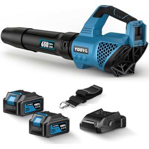 Leaf Blower Cordless, 650CFM Electric Leaf Blowers with 2 x 5.2Ah Batteries and Charger, 3 Speed Modes, 1 x Adjustable Shoulder Strap, Powerful Blowers for Lawn Care, Patio, Dust, Blowing Leaves (Blue)