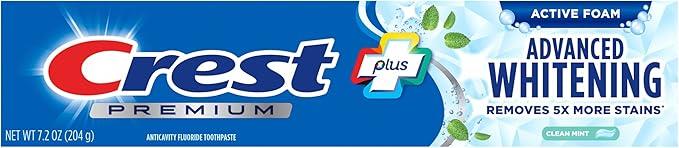 Crest, Toothpaste Premium Plus Advanced Whitening Active Foam, 7.2 Ounce