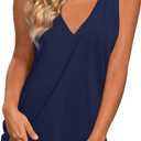 LONGYUAN Women Summer Vest Sleeveless Lounge Tshirts V Neck Side Split Top Soft Loose Fitting Blouses Navy Blue, X-Large