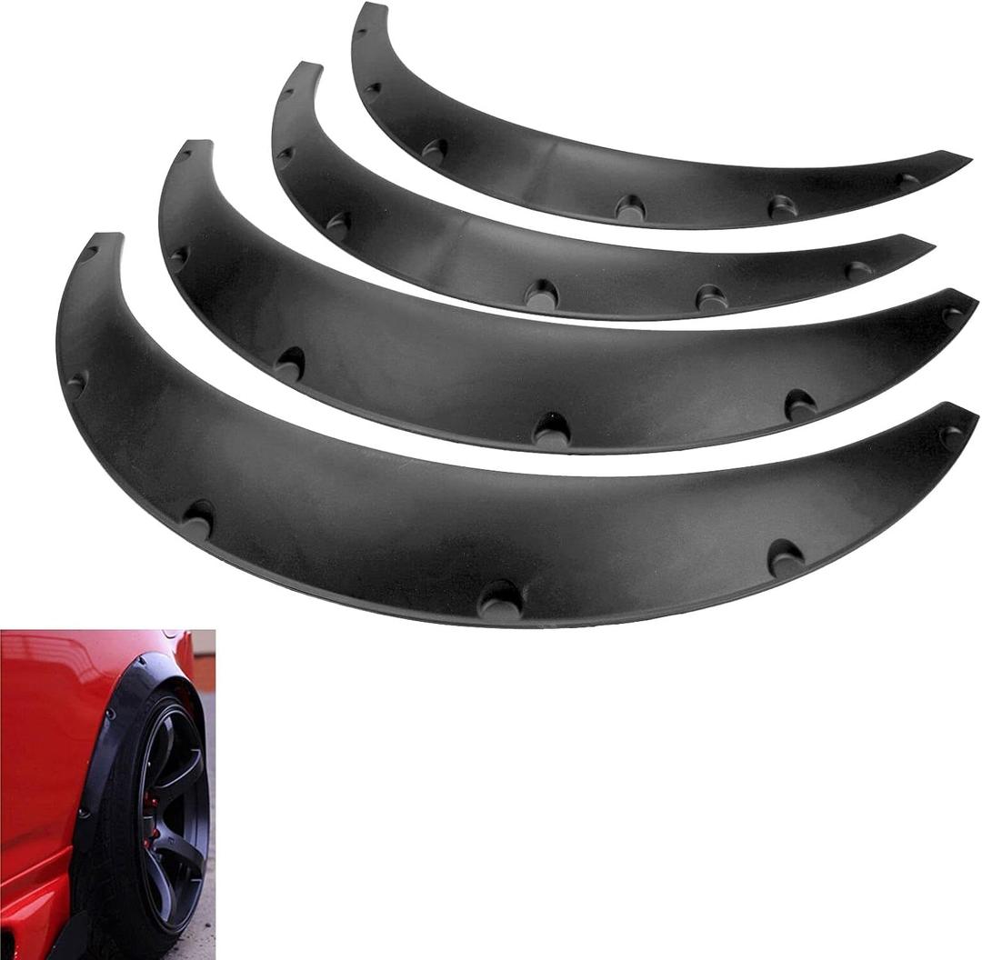 BLACKHORSE-RACING 4PCS 780mm+840mm Universal Fender Flares Flexible Wide Body Car Kit Wheel Arches 2.25"/2.5", Pack of 4