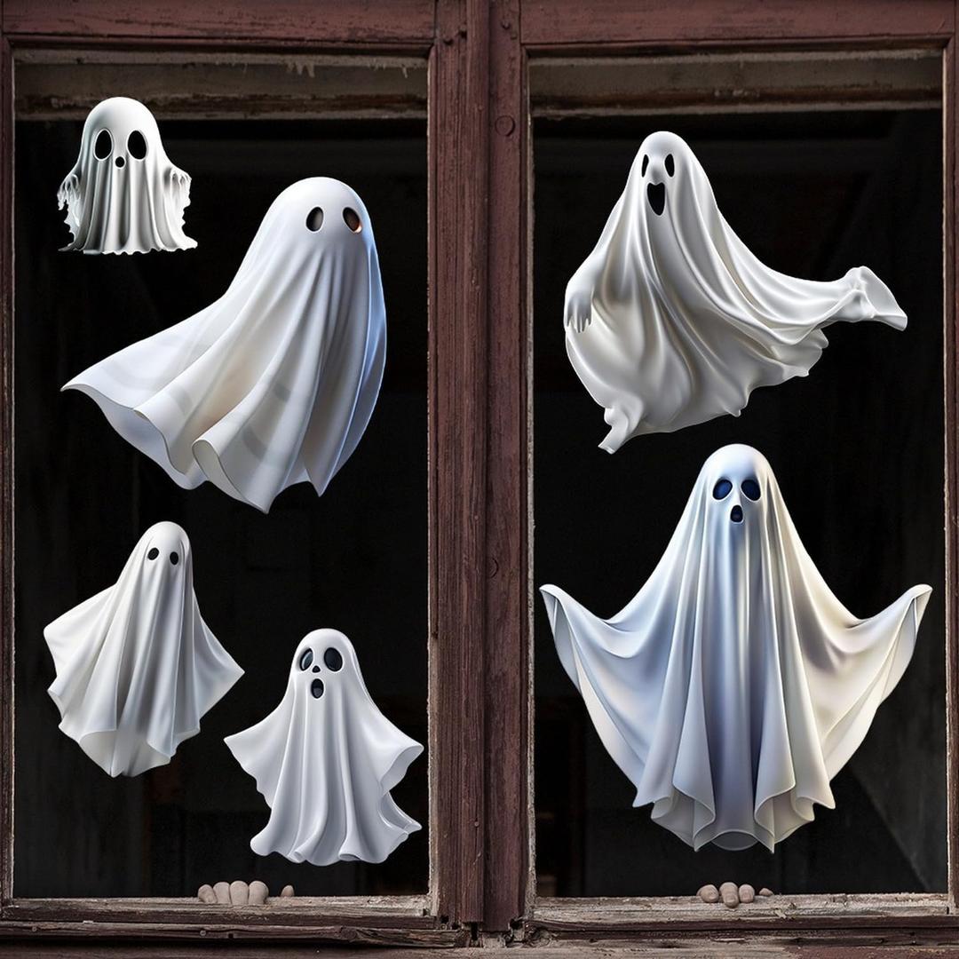 1 Sheet Halloween Ghost Window Clings for Glass Windows Cute White Little Ghost Double Sided Window Stickers Halloween Window Clings for School Home Office Decoration Party Supplies
