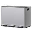GarveeHome 3-in-1 Stainless Steel Recycling Trash Can, 3 x 4 Gallon (12 Gal Total) Triple Compartment Kitchen Garbage Bin with Soft-Close Step Lid, Hands-Free Waste Sorting for Home, Silver