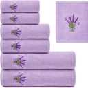 Peryiter 6 Pack Cotton Purple Lavender Bath Towels Set Christmas Towels for Bathroom, Soft and Absorbent, Contains 2 Bath Cloth, 2 Hand Cloth and 2 Washcloths
