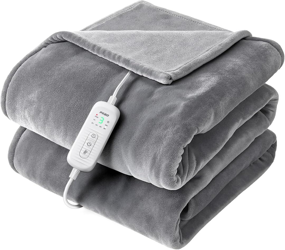 2025 Flannel Heatting Blanket, 50"x60" Soft Electric Blanket with 8 Heating Levels & 10H Timing Auto Shutdown, Quick Heating in 3 Minutes, Overheating Protection, Machine Washable, Gray