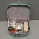 Dollhouse Kitchen Furniture Suitcase Set for Kids, 2 Flexible Dolls/Dining Tble/Kitchenware/Tableware/Refrigerator/Bread, Pretend Play Dollhouse Accessories Christmas Birthday Gift for Girls Ages 3+