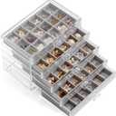YUFONG Jewelry Organizer with 5 Drawers Clear Acrylic Earring Display Case Velvet Jewelry Storage Box Display Holder for Earring Ring Bracelet Necklace (Gray, 90 Grids)
