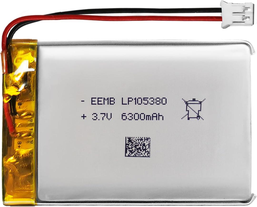 EEMB Lithium Polymer Battery 3.7V 6300mAh 105380 Lipo Rechargeable Battery with Wire JST 2.0mm Connector for Speaker and Wireless Device- Confirm Device & Connector Polarity Before Purchase