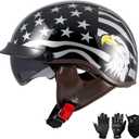 DOT Approved Motorcycle Half Helmet for Adults, Lightweight Retro Open Face Half Shell Helmet for Cruiser Scooter Chopper Moped Street Bike, Men Women Universal Casco (Black, XL)