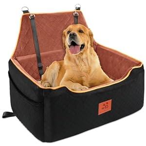 Dog Car Seat for Large/Medium Dog, Booster Seat Under 55Lbs or 2 Small Dogs, Detachable and Washable Travel Pet Seat with Thick Cushion and Storage Pockets (Beige)