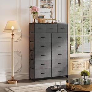 WLIVE Storage Organizer Unit with 13 Fabric Bins, Storage Drawers Organizer with Steel Frame, Tall Storage Tower Organizaton for Living Room, Hallway, Office, Dark Grey, 11.8"D x 39.42"W x 56.8"H