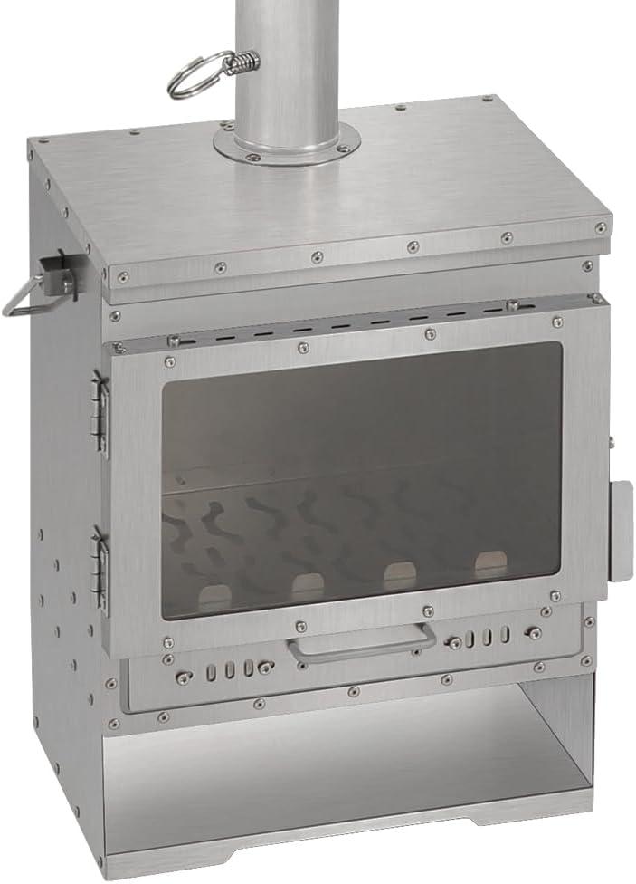 Titanium Secondary Burning Fireplace VistaV Smokeless Wood Stove Glass Window Portable Firewood Heater Tent Cooking BBQ Campfire Outdoor Camping Warmer, 43x27x37