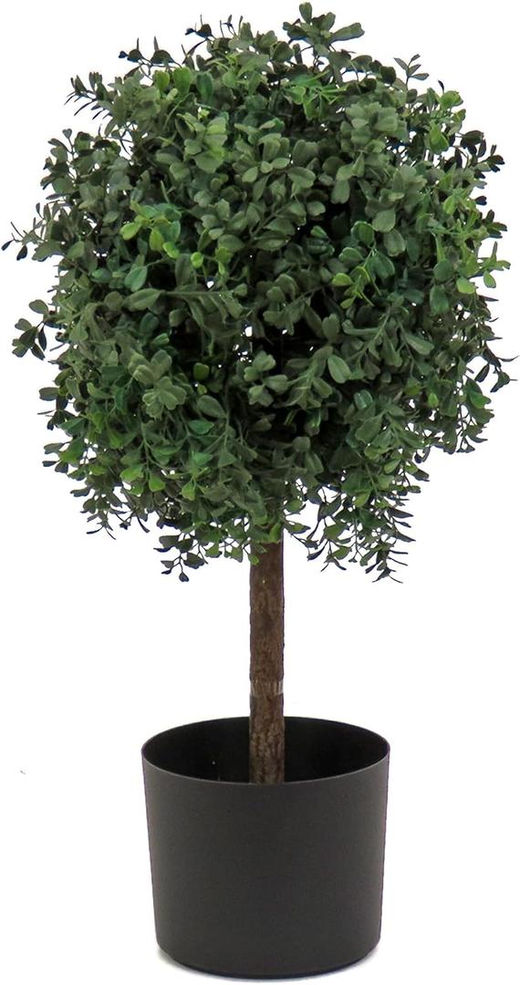 National Tree Company 2 ft Artificial Boxwood Single Ball Topiary, Realistic Fake Tree Potted Plant, Black Nursery Pot