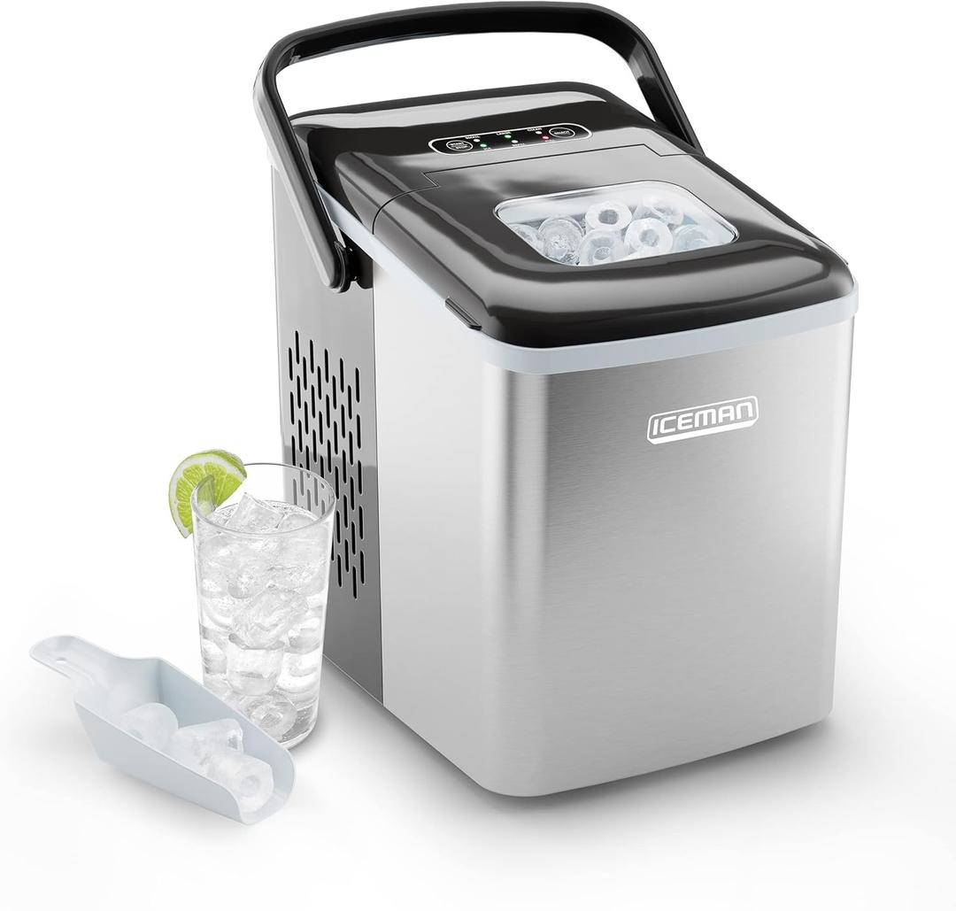 Chefman  Iceman Dual-Size Countertop Ice Maker Machine, Portable, Creates 2 Cube Sizes in 6 Mins, Holds 1.3 lb. of Ice, Makes up to 26 lb in 24 Hours, Self-Cleaning Scoop Included, Stainless-Steel