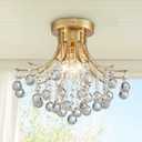 Bestier Modern Gold Crystal Semi-Flush Mount Chandelier Lighting Ceiling Light Fixture Lamp for Diningroom Bathroom Bedroom Livingroom 3 E12 Bulbs Required D13.5 inch X H11.6 inch