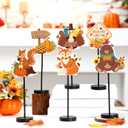 Wenqik 6 Pcs Thanksgiving Tabletop Decor Turkey Table Centerpiece Standing Thanksgiving Party Decorations Turkey Sign Wooden Block Fall Shelf Ornaments Pumpkin Maple Leaf for Home Autumn Harvest