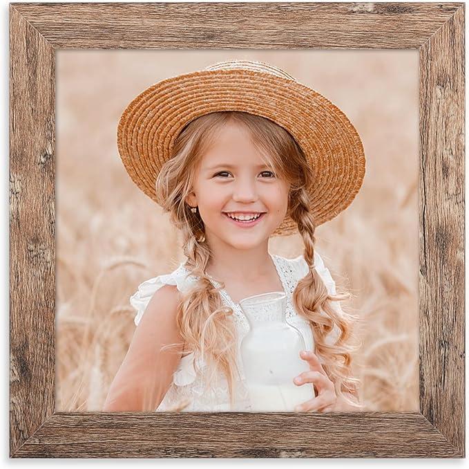 4x4 Picture Frame Wood Display 4x4 Picture Distressed Brown Square Photo Frame for Wall and Tabletop Decoration