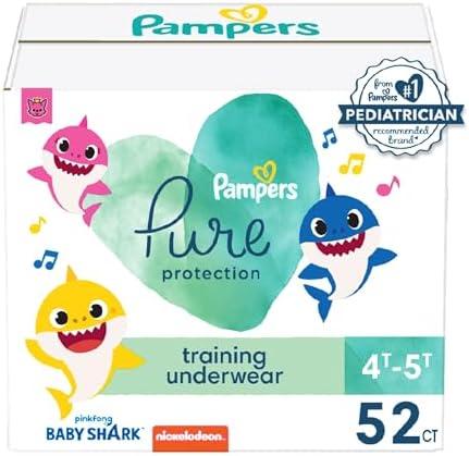Pampers Training Pants - Pure Protection - Size 4T-5T, 52 Count, Baby Shark Premium Hypoallergenic Potty Underwear