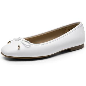DREAM PAIRS Women's Flats Square Toe Ballet Flats Comfortable Casual Ballerina Flat Dress Shoes with Bow Suitable for Dressy Business Casual Work Office, Size 7.5, White