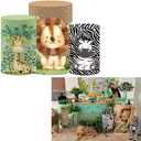 Cartoon Lion Spandex Round Cylinder Fabric Table Covers Boys Jungle Wild Birthday Party Decorations Pedestal Stand Tablecloth Cover Baby Shower Banquets Parties(Fit for D16''xH36'' Tables)