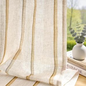 jinchan Linen Curtains for Living Room Striped Curtains Yellow on Beige Thick Textured Light Filtering Drapes Bedroom Dining Room Rustic Farmhouse Cottage Core Style 2 Panels 84 Inches Back Tab