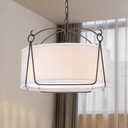 20.5''Drum Chandelier 4-Light Modern Layered Fabric Dining Room Light Fixtures Black Farmhouse Drum Light Fixture for Dining Room, Living Room, Bedroom, Kitchen Island or Foyer, 20.5 inches , 77.95 inches