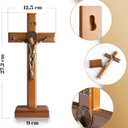 KUXBET Crucifix Cross Catholic 10.7 Inch Wooden Jesus Christ Wall Cross Stand, Hanging or Tabletop with Stand for Home Decor (10.7" L x 5.0" W)