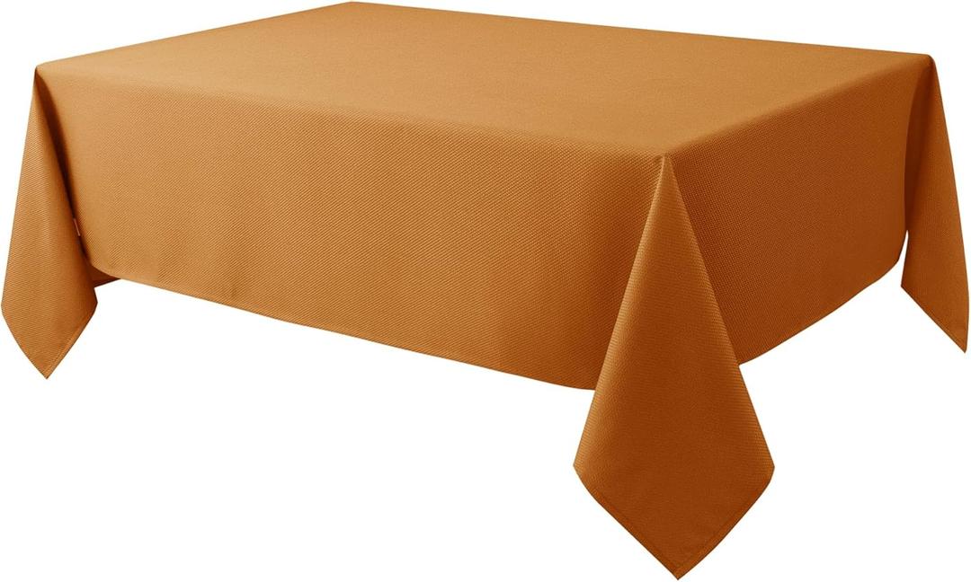 Biscaynebay Fall Tablecloth Textured Fabric 60x84 Inch Rectangular, Bronze Thanksgiving Autumn Harvest Water Resistant Fabric Tablecloths for Kitchen, Dining, Wedding, Parties Machine Washable
