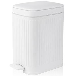 rejomiik Small Bathroom Trash Can with Lid Slim Soft Close Garbage Can Step Wastebasket Container Trash Bin for Office Bedroom Kitchen Living Room (2.6 Gallon White)