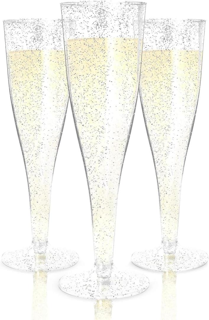 Prestee 24 Champagne Flutes Plastic - Disposable Flute - Silver Glitter Plastic Glasses for Parties - Mimosa Bar, Wedding, Shower Party, New Years Eve Party Supplies 2025 (Silver) (24 Count (Pack of 1)) Prestee 24 Champagne Flutes Plastic - Disposable Flute - Silver Glitter Plastic Glasses for Parties - Mimosa Bar, Wedding, Shower Party, New Years Eve Party Supplies 2025 (Silver) (24 Count (Pack of 1))