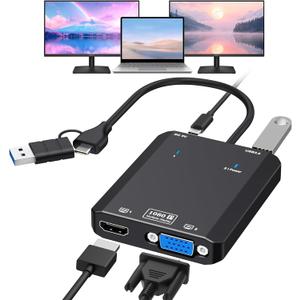 HDMI Splitter Extended Display for Dual Monitor, 1080p@60Hz USB A or USB-C to HDMI Vga Adapter for Extended Display of Laptop Monitor Desktop TV, Mac OS Windows Android