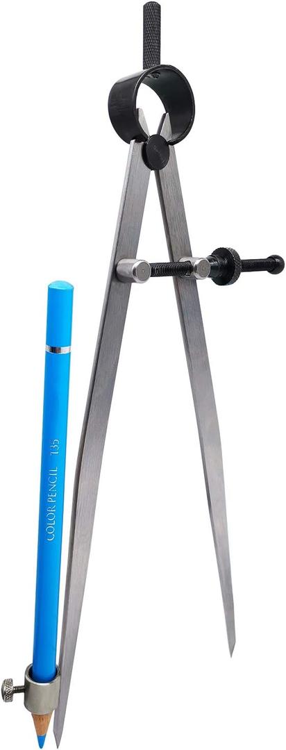 ZLKSKER 8 inch Professional Spring Wing Divider/Scriber with Pencil Holder, All Metal Leather Work, Woodworking Compass