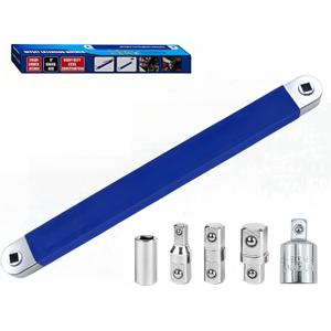 Offset Extension Wrench, Zero Degree Ratchet Extension Set Includes 1/2", 1/4" & 3/8" Drive Adapters, Ideal Universal Ratchet Extensions for Tight Spaces (Blue)