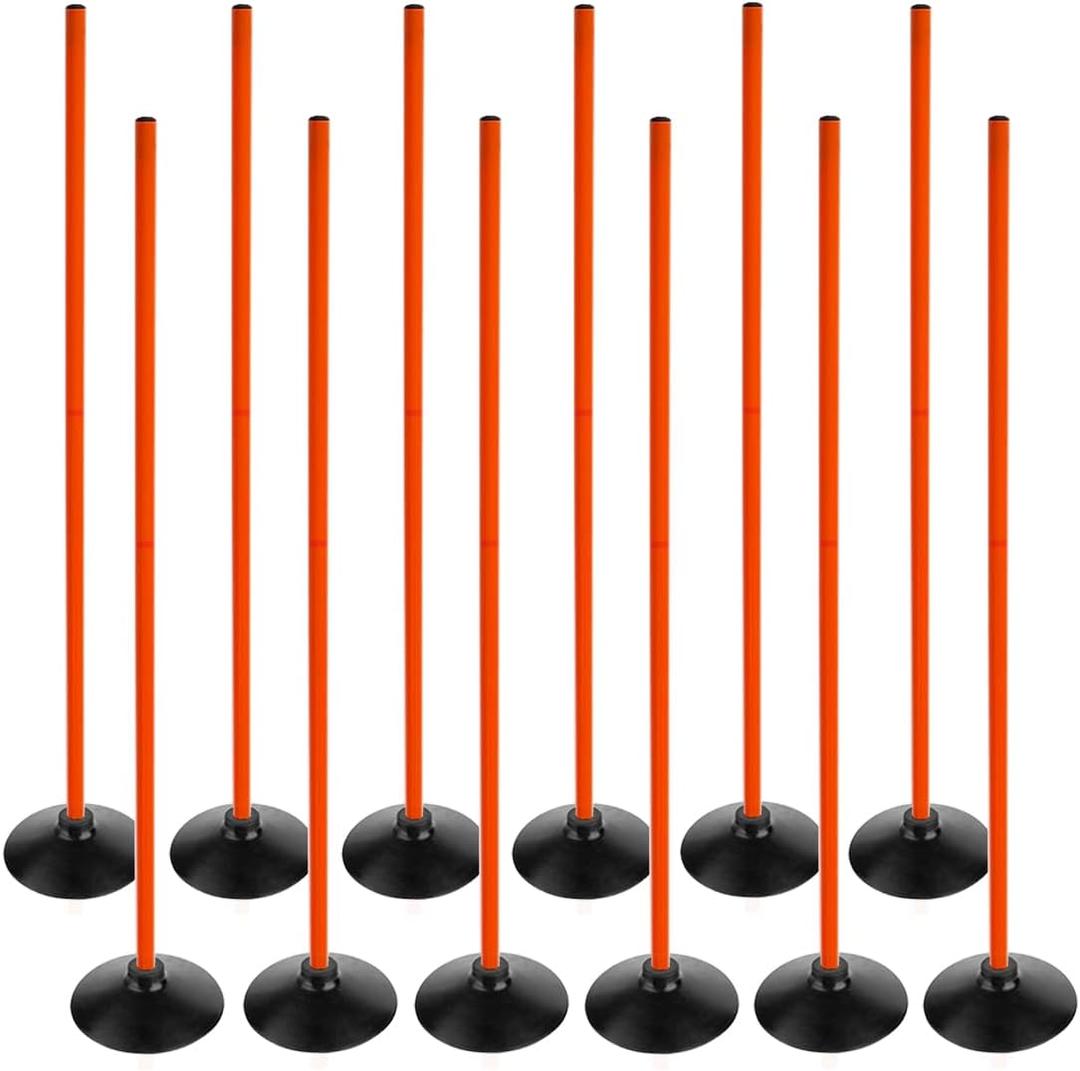 Orange Soccer Agility Poles Set Detachable Sports Trainning Speed Pole Slalom Poles with Rubber Base Sport Traning Equipment (Pack of 12)