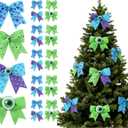 Chuangdi 24 Pcs Monster Christmas Bows Ornaments 6 Inch Large Christmas Tree Decorations Blue Purple Green Monster Bow Decor for Xmas Tree Ornaments Gift Wrapping DIY Crafts Supplies